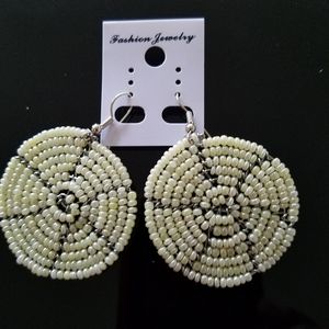 Cream beaded earrings, African handmade earrings